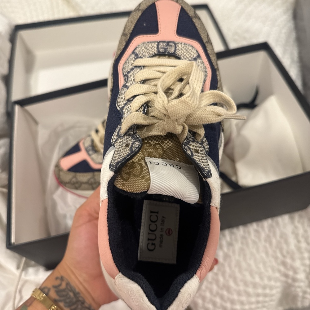 Gucci Pink and Navy Patterned Sneakers